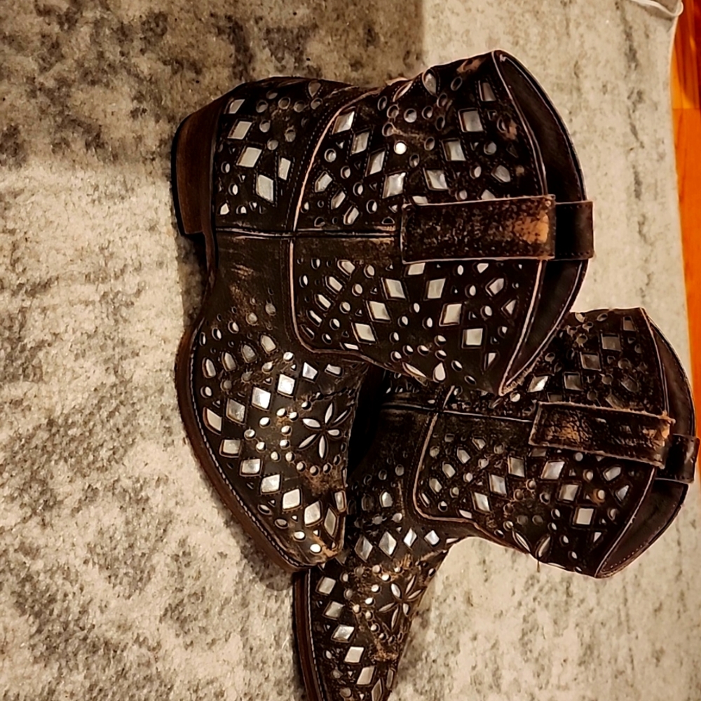 Roper Casual Boots Ankle Low Heel 1-2" - Brown with silver studs